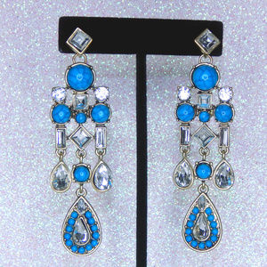 Turquoise, Gold and Crystal Tear Drop Earrings